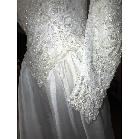 Rare NWT Vintage Wedding Dress Size 10 Beaded Lace Gown Cathedral Train 80s - Picture 14 of 16